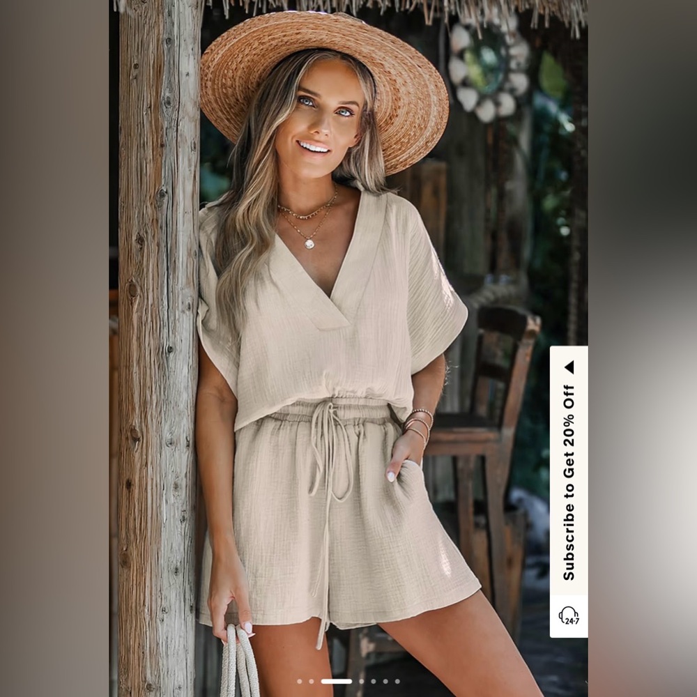Cupshe Beige V-Neck Drawstring Romper